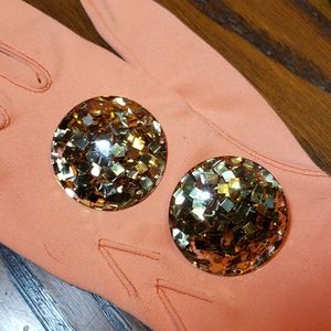 Funky Vintage Disco Gold Glitter Clip-On Earrings